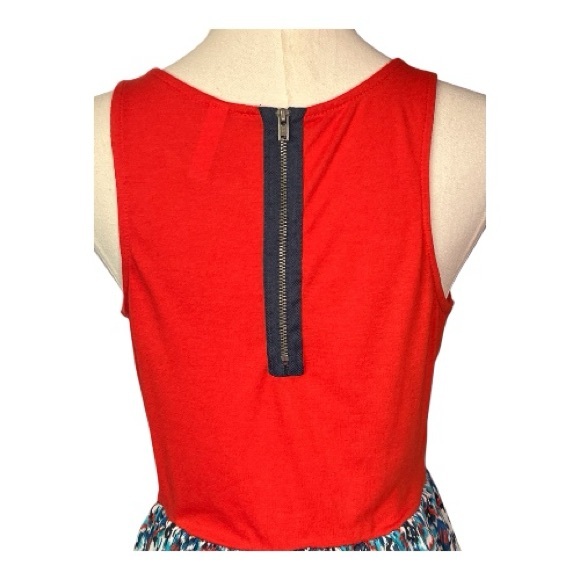 EUC Xhilaration red bodice patterned skirt dress exposed zipper | size M - Picture 6 of 9